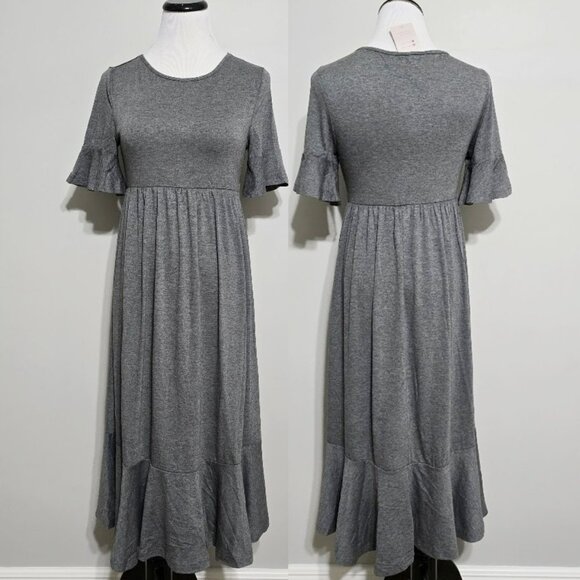 New Emery Rose S Midi Dress Cottagecore Boho Tiered Flounce Ruffle Bell Sleeve - Picture 1 of 13